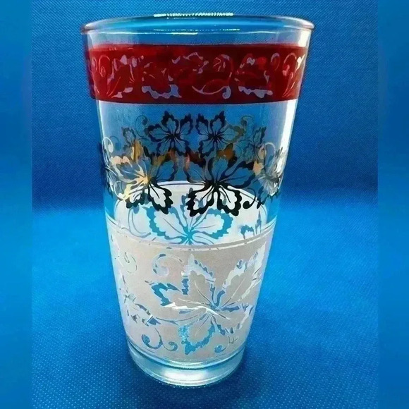 Hazel Atlas 12 Oz Tumbler Red & White Leaves - Picture 1 of 1